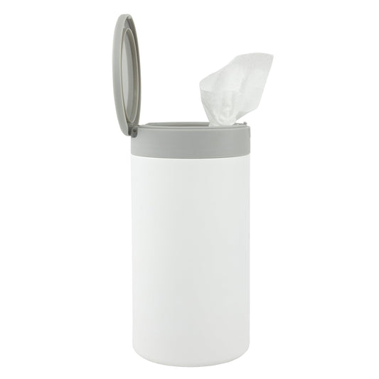 Spectrum Disinfecting Wipes Container Large White Refillable Stainless Steel Wipe Holder for Bathroom Kitchen, Classroom, Reusable Push Button Wet Wipe Dispenser for Disinfect Cleaning Countertop