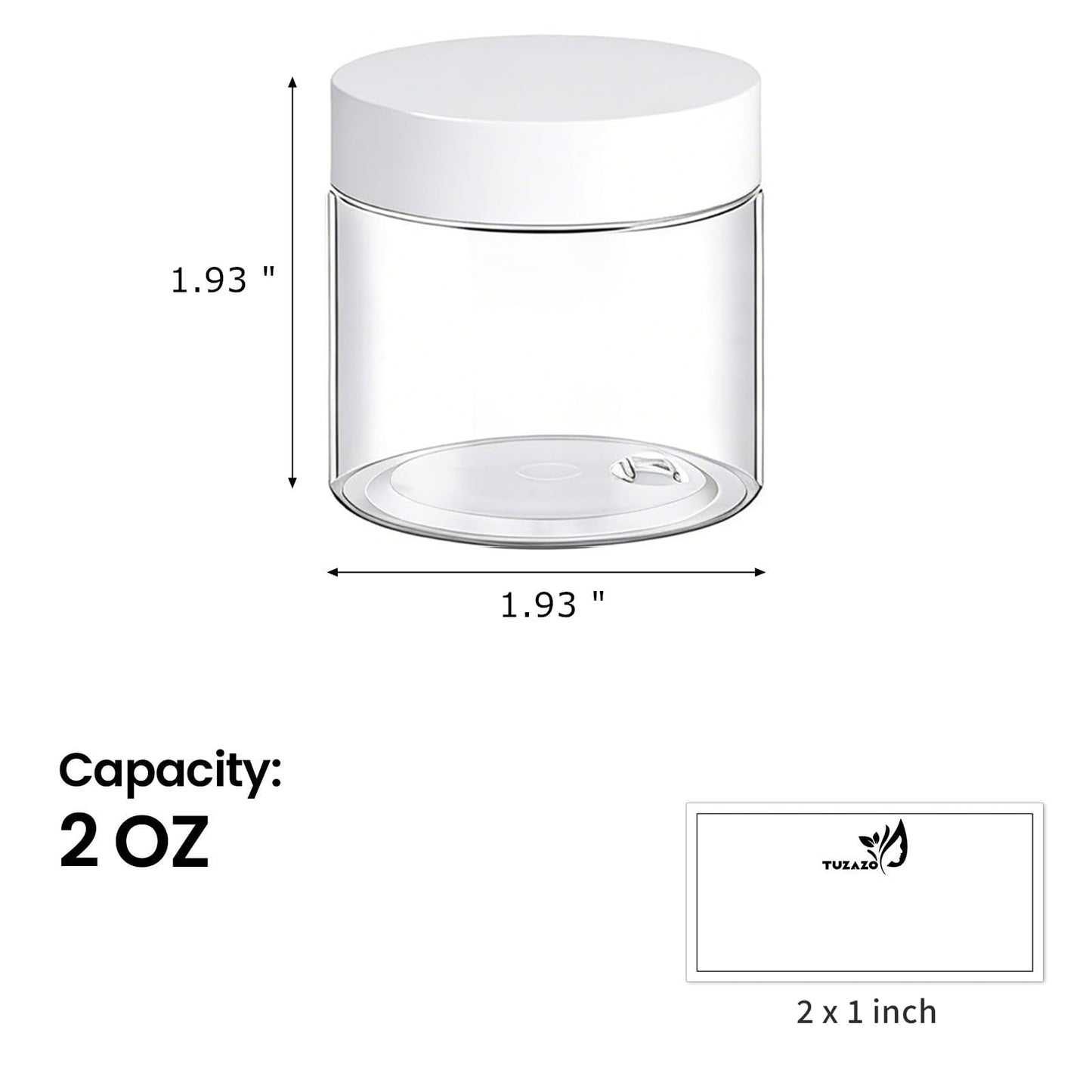 48 Pack 2 Oz Plastic Jars with White Lids, 2oz Small Plastic Containers with Lids for Cosmetic Makeup Beauty Products, Slime, Sample, Travel, BPA Free | Wide Mouth | Refillable
