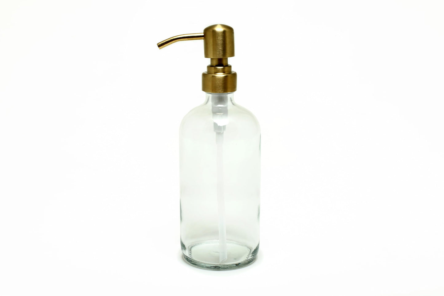 Vivaplex, 2, Large, 16 oz, Empty, Clear Glass Bottles with Stainless Steel, Yellow Gold, Lotion Pumps