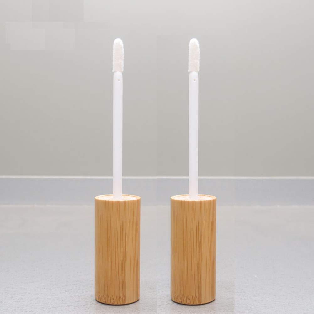 2Pcs 6ml(1/5oz) Reusable Empty Bamboo Lip Gloss Tubes Lip Balm Bottles Vials Cosmetic Makeup Travel Containers with Wand Applicator for DIY Lipstick