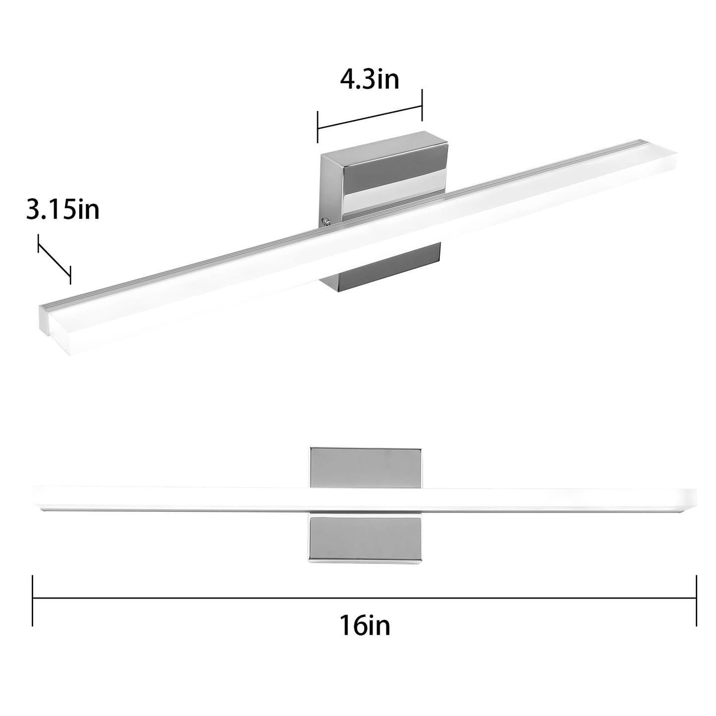 Amansour LED Bathroom Vanity Light 16inch Over Mirror Lighting Fixture Modern Indoor Chrome 10W 5000K Cool White Wall Sconce for Bathroom Bedroom Living Room