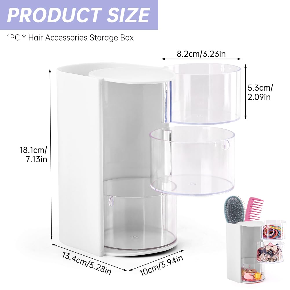 WeiLingBo 3-Layer Hair Accessories Organizer with Hair Brush Holder,Rotatable Makeup Brush Holder for Necklaces,Earring, Bracelet,Ring,Desktop Organizer Case for Cotton Swab(White)
