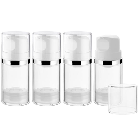 4 Pcs 100ml/3.4oz Airless Pump Jar Refillable Vacuum Pump Dispenser Bottles Travel Cosmetic Containers for Lotion Essence Shampoo Toiletries