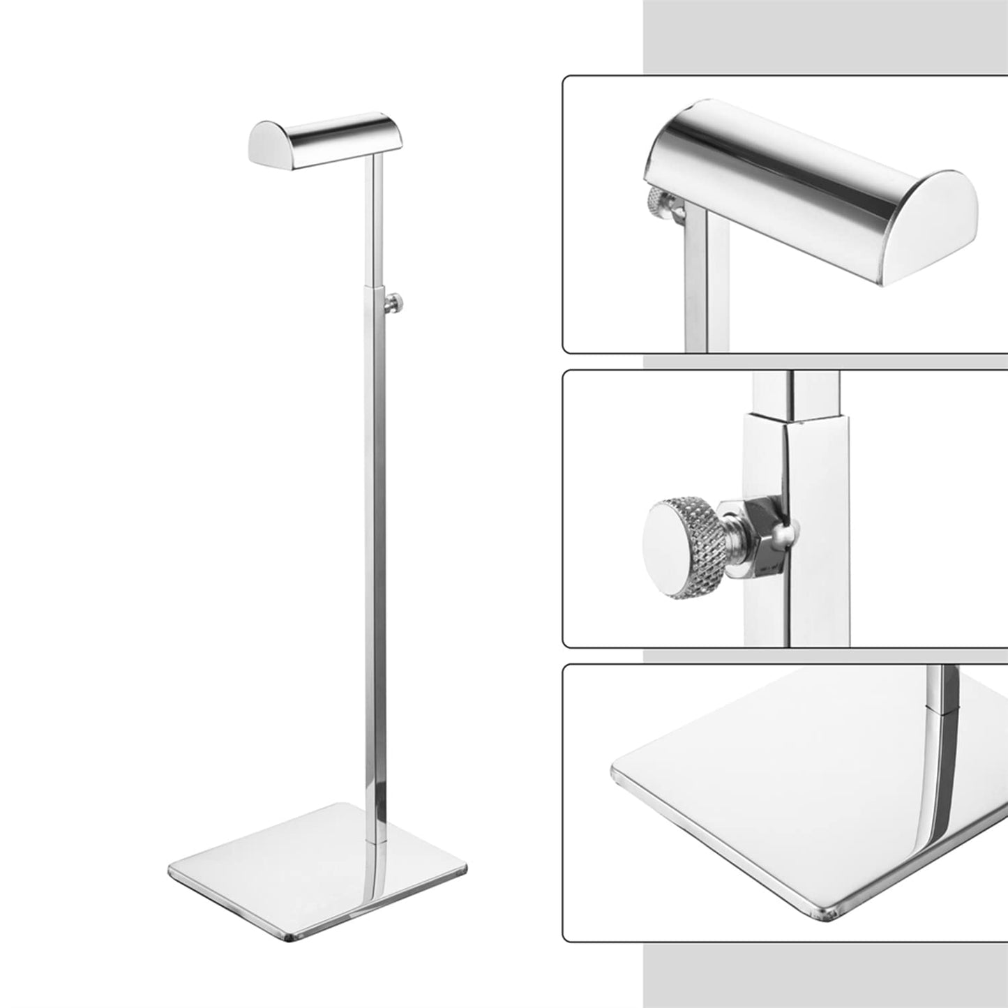 Elitnus Chrome Purse Display Stands - Set of 2 Adjustable Height Purse Display Stand - Metal Polished Silver Handbag Display Stand Set - Single Hanging Hook Bag Stand for Boutique Store