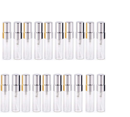 Atomizer Glass Spray Bottle, 3ml Refillable Fragrance Perfume Mini Fine Mist Travel Small Empty Clear With Aluminum Nozzle, 20pcs (Silver)