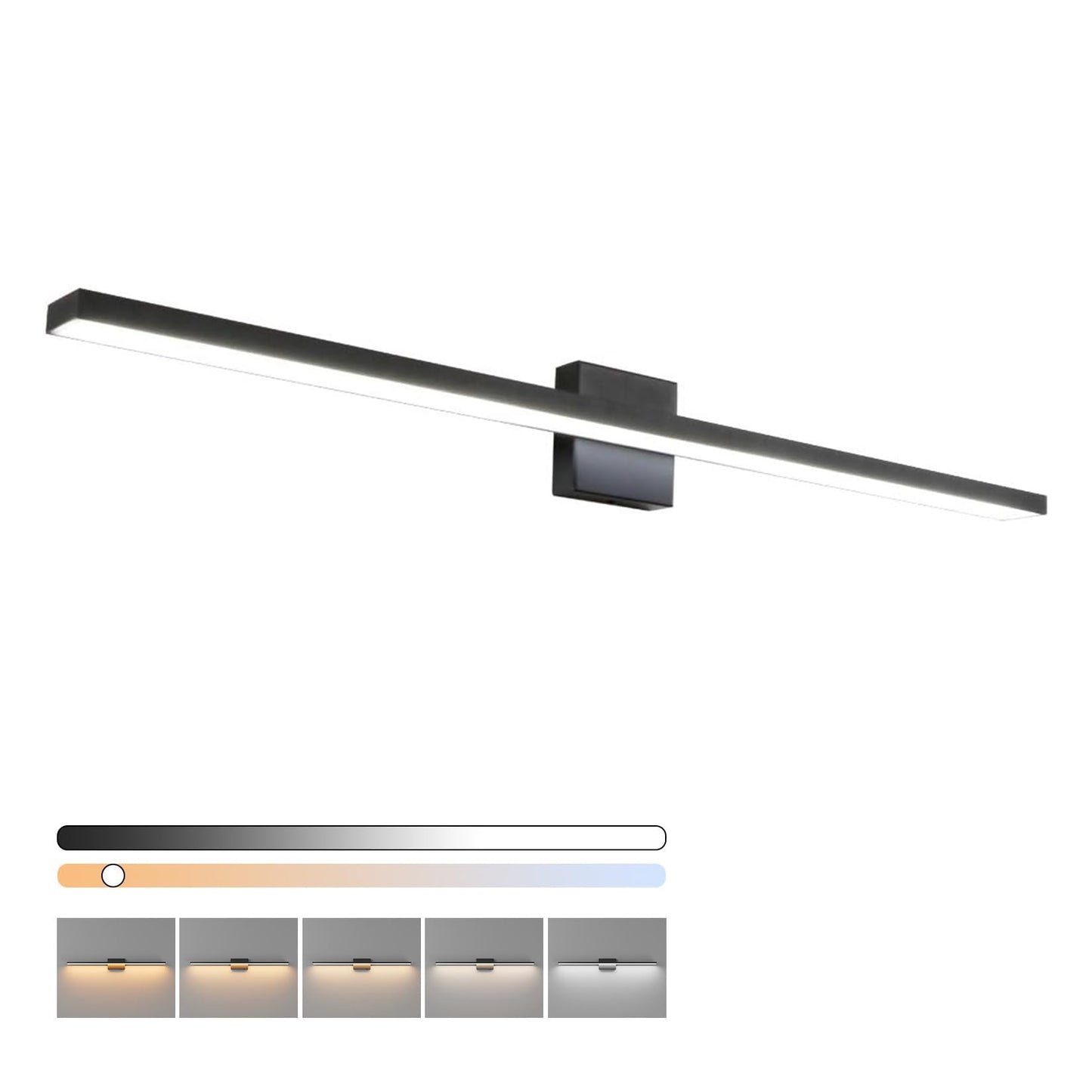 Ralbay 5 Color Temperature Dimmable Black Bathroom Vanity Light Bar 40inch Acrylic LED Modern Matte Black Bathroom Wall Lighting Fixtures Over Mirror