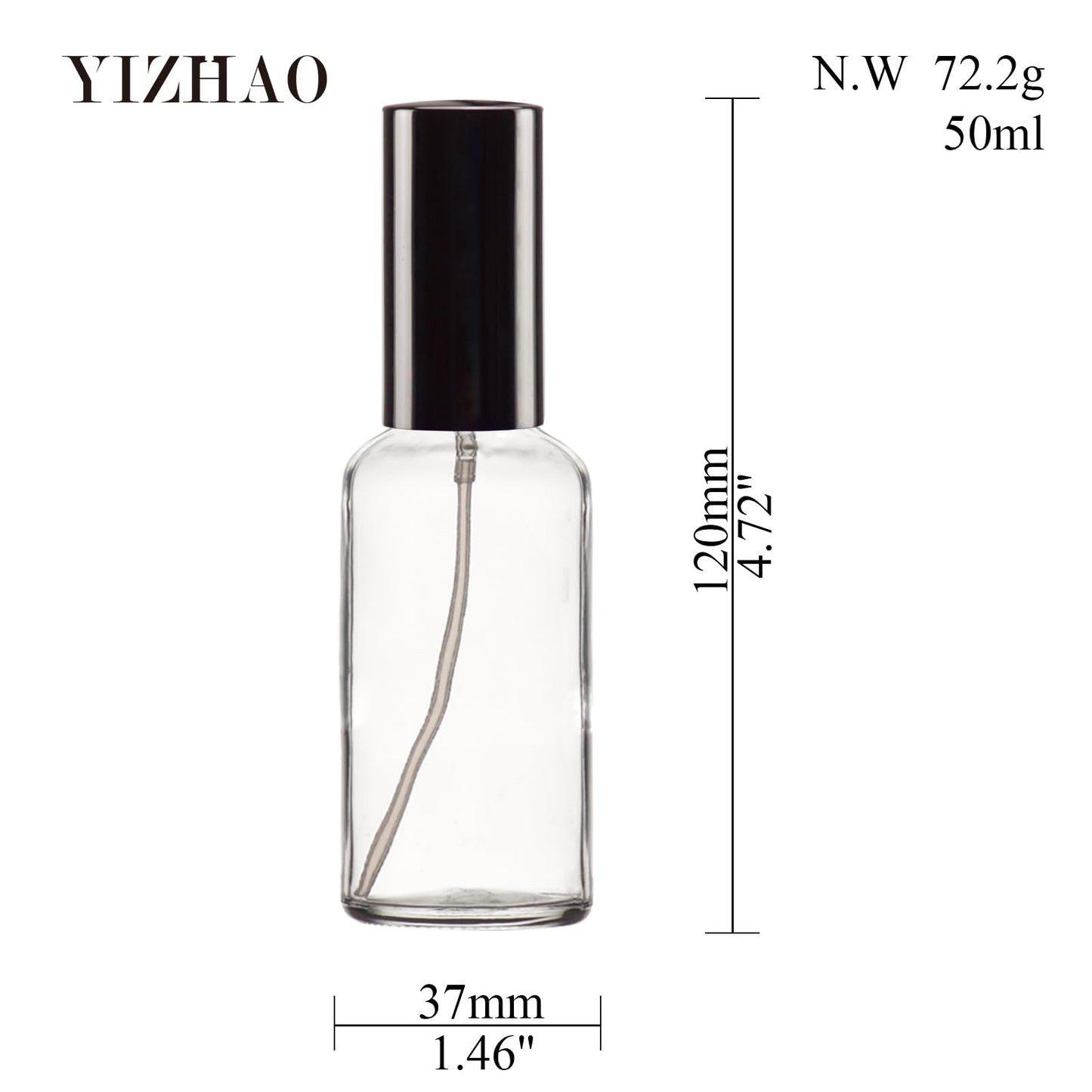 YIZHAO Clear Glass Spray Bottles 2oz, with Small Fine Mist Spray, Metal Cap, Refillable for Essential Oil,Travel,Cleaning,Perfume,Aromatherapy,Makeup – 12 Pcs