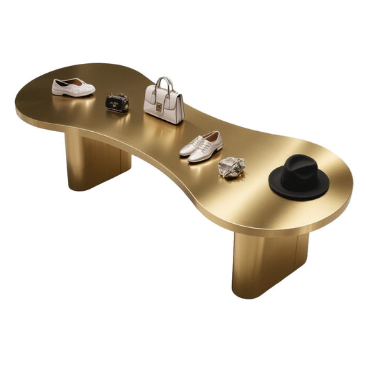 JOSOGO Multi-Scene Stainless Steel Display Stand - Gold/Black/Silver, 6 Sizes Optional, Clothing Store Middle Island, Desktop Ornament, Office Vanity Manicure Table(Gold,200cm*50cm)