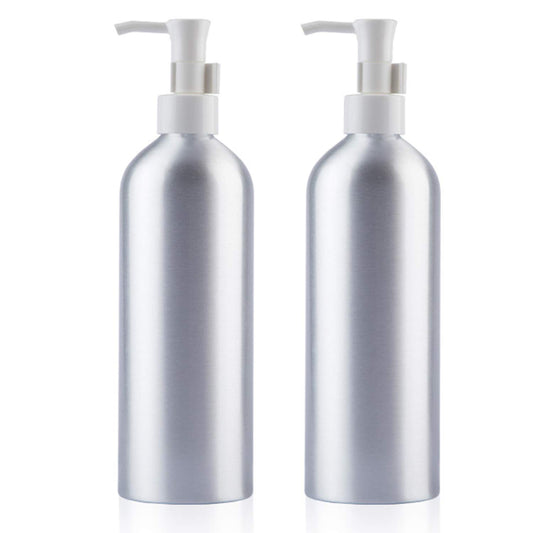 Pump Bottles Aluminum 500ml/16.9oz Metal Lotion Pump Bottle Refillable Soap Dispenser Shampoo Bottle with Lock for Hand Sanitizer Bath Gel Cream (2 Pack)