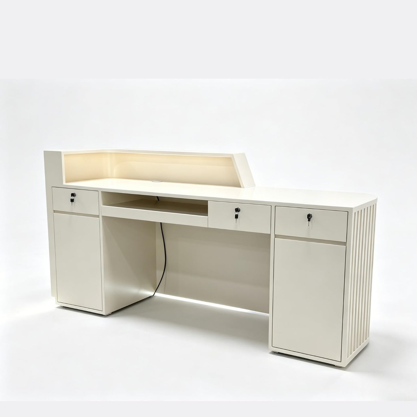M2 Retail Reception Desk with Counter,Reception Desk with U-Shape & LED Stainless Steel Skirting,Ideal for Beauty Salons, Spas, and Luxury Businesses(2000×600×1000mm/79×24×39'')