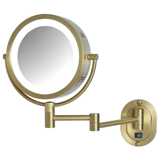 JERDON Wall-Mounted Makeup Mirror with 5X Magnification - Gold Makeup Mirror with LED Lights - Direct Wire - Model HL65BGD
