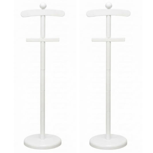 Bucherry 2 Pack Baby Clothes Display Stand Wooden Baby Shower Centerpiece Adjustable Height Circle Shaped Dress Hanger Doll Dress Outfit Stand Rack Hand Assembled Hangers Display Set (White Color)