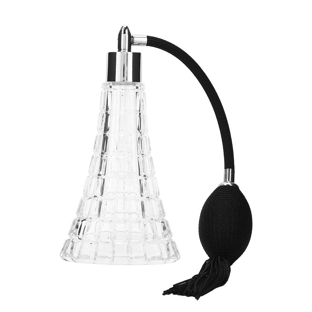 75ml / 2.53oz Refillable Vintage Perfume Bottle, Empty Glass Perfume Atomizer Spraying Bottle, Retro Perfume Bulb Sprayer with Antique Black Bulb and Tassel