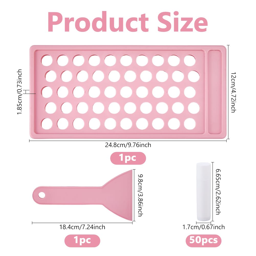 DICOSMETIC Lip Balm Tubes with Pink Filling Tray and Spatula Set Including 50Pcs 5G White Empty Lip Balm Containers with Caps for DIY Homemade Lipsticks, Solid Perfume