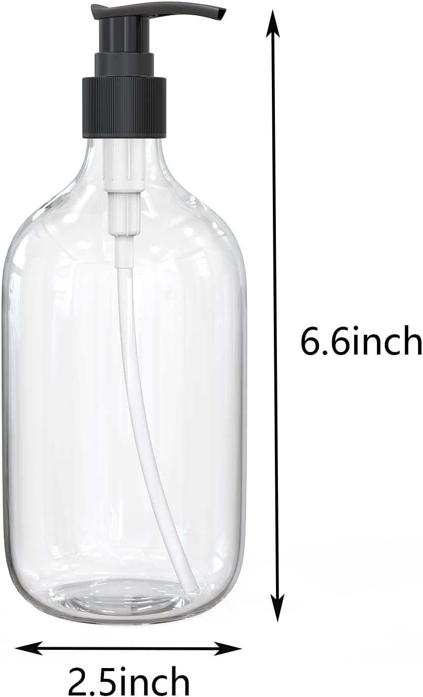10 Ounce Clear Plastic Pump Bottle Dispenser, Refillable Empty Bottle Container with Pump for Essential Oil Soap Lotion Shampoo, 6 Pcs
