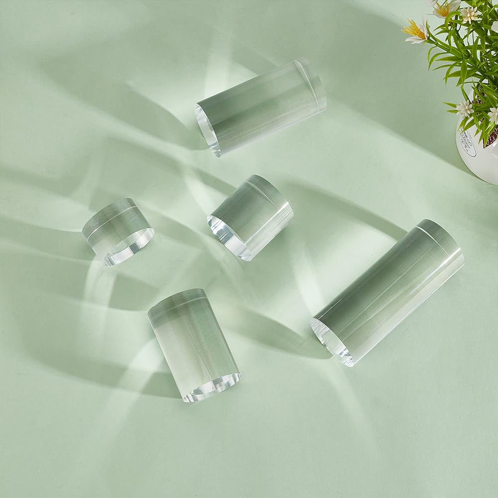 BENECREAT 5Pcs Clear Acrylic Display Block 1/1.6/2.4/3.2/4 Inch Round Cylinder Solid Display Pedestal Stand for Jewelry Gem Display Pop Figures Cosmetic Showing