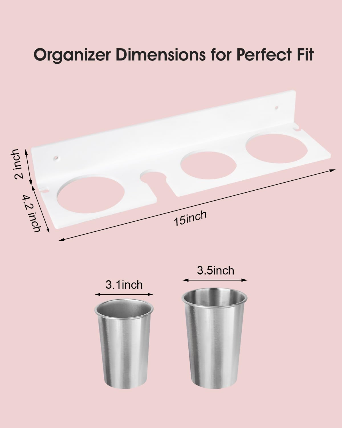 Bollmisde Hair Tool Organizer, Hair Dryer Holder with Heatproof Steel Cups, Acrylic Vanity Organizer for Curling Iron, Flat Iron & Hair Brushes, Perfect for Bathroom (White, Oversized)
