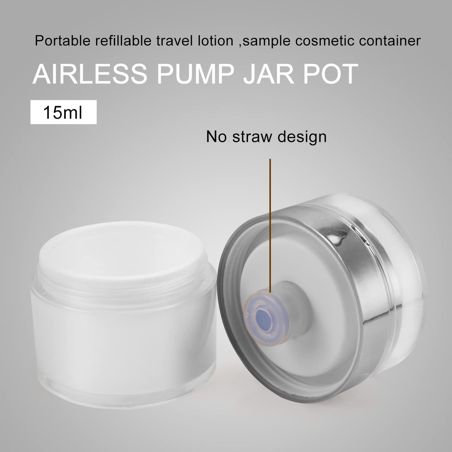 USRommaner 3 Pack 0.5 oz Airless Pump Jar,Empty Acrylic Vacuum Jar with Press Pump,Portable Travel Face Cream Lotion Sample Container Pot for Makeup,Essence,Moisturizer,Eye Cream-White