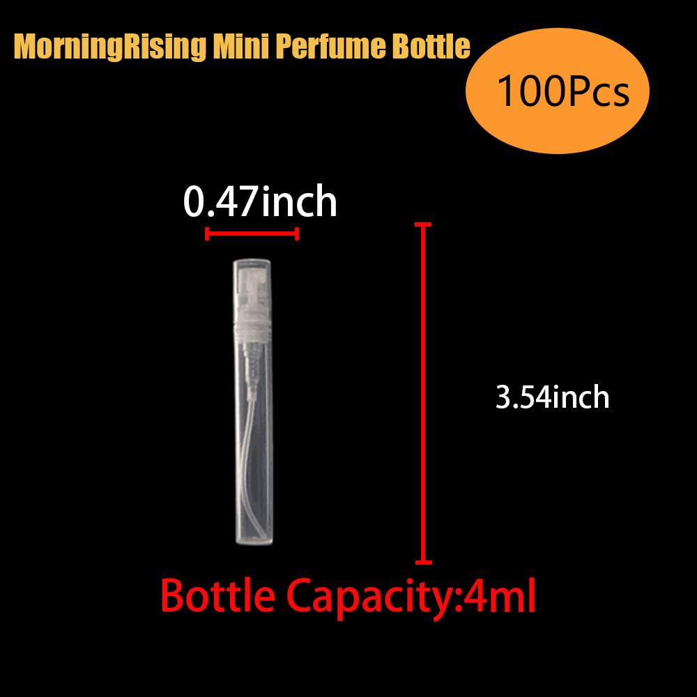 Morningrising Mini Perfume Bottle 4ml 100pcs, Small Refillable Spray Bottle, Perfume Mouthwash Bottle for Cleaning, Travel, Essential Oils