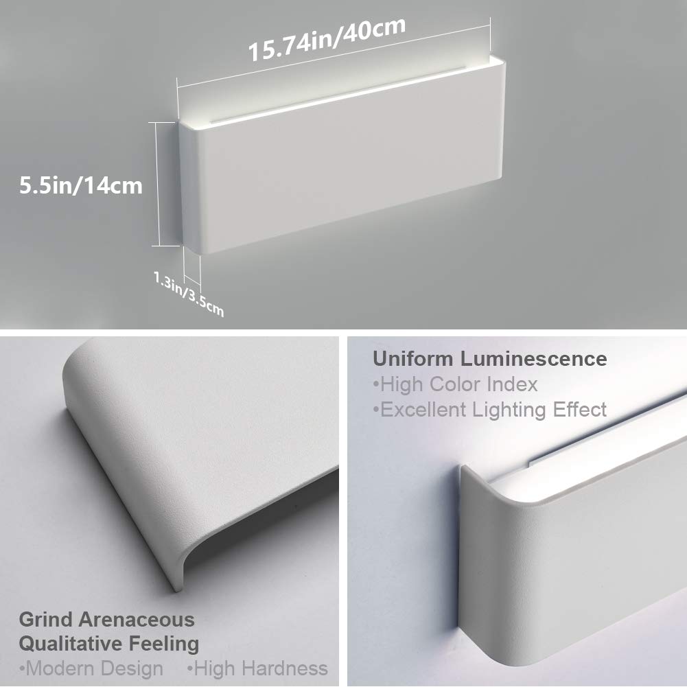 Aipsun 15.75in Matte White Modern Vanity Light Up and Down LED Vanity Light for Bathroom Wall Lighting Fixtures (White Light 5000K)