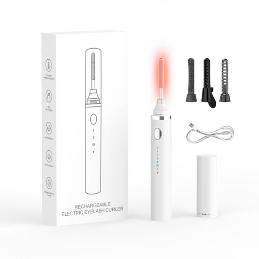 Smiling Shark Heated Eyelash Curler, 360°Wand-Style Heated Eyelash Curler Comb with 3 Brush Heads & 3 Temp & 5s Fast Heating【Lengthen/Define/Curler】 3-in-1 Lash Curler for All Types of Lashes