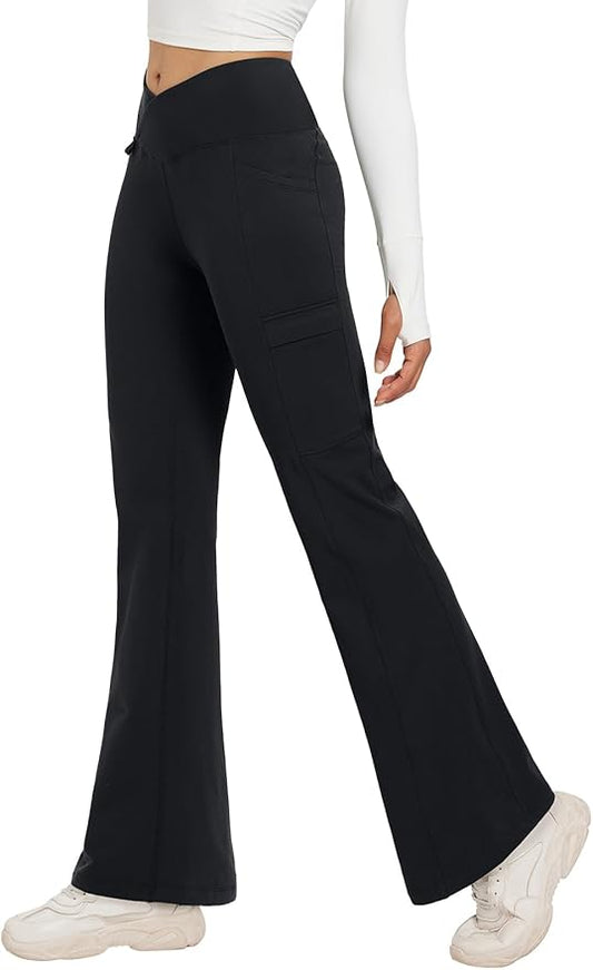 baleaf Women's Fleece Lined Pants Winter Thermal Water Resistant Crossover Flare Leggings Warm Bootcut Hiking Outdoor