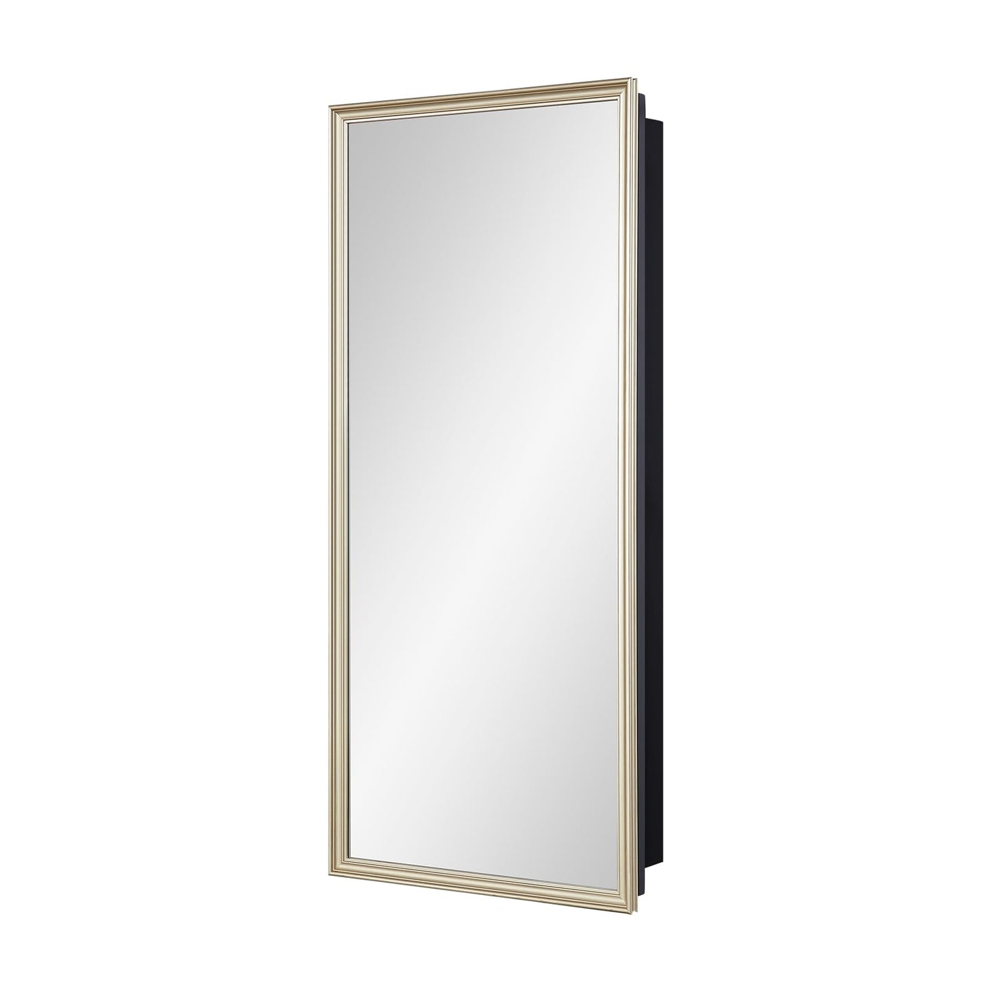 IDYLLOR Black Medicine Cabinet with 16x36 Inch Gold Frame Mirrored Door, Wall Mounted Storage, Recessed or Surface Mount, 4 Adjustable Glass Shelves, Vanity Organizer for Bathroom, Bedroom, Hallway