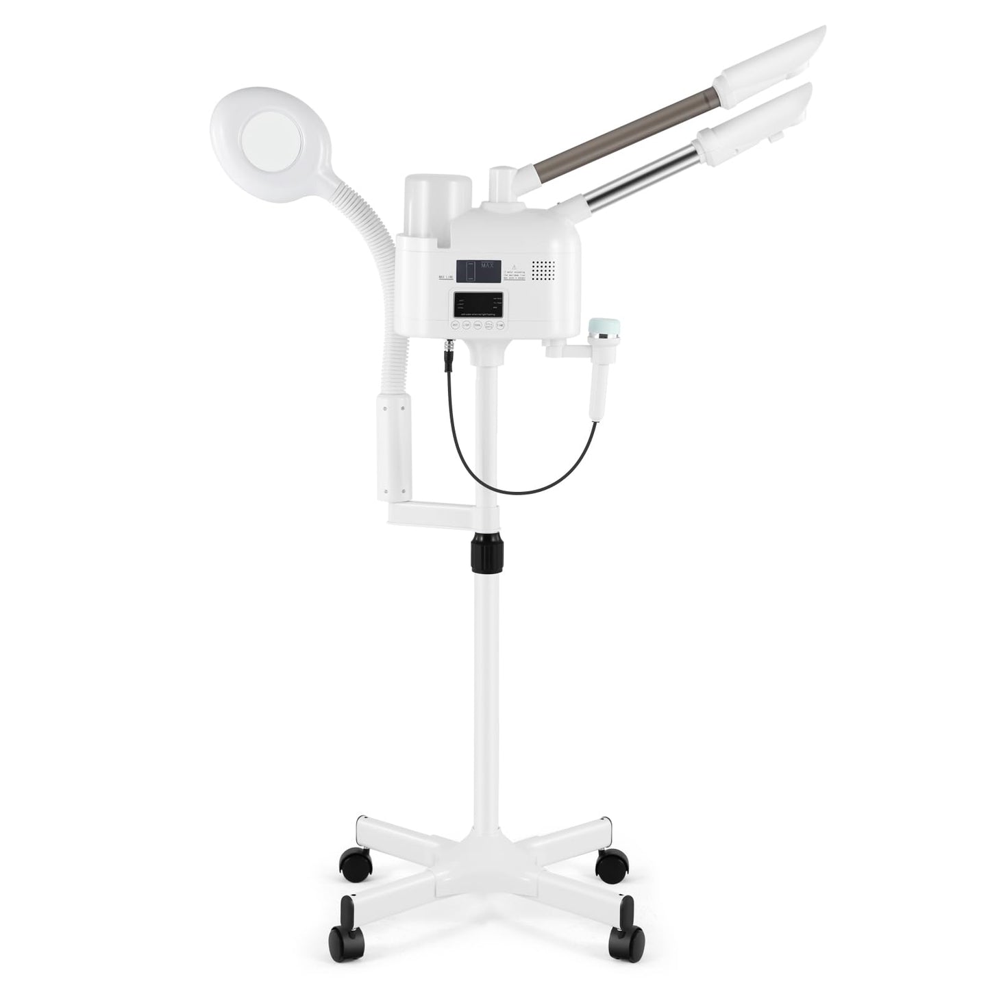 Professional 4-in-1 Facial Steamer with Hot and Cold Nozzles and 5X LED Magnifying Lamp and Ultrasonic Equipment—Ideal for Estheticians and Beauty Professionals, for Use at Home or in the Salon