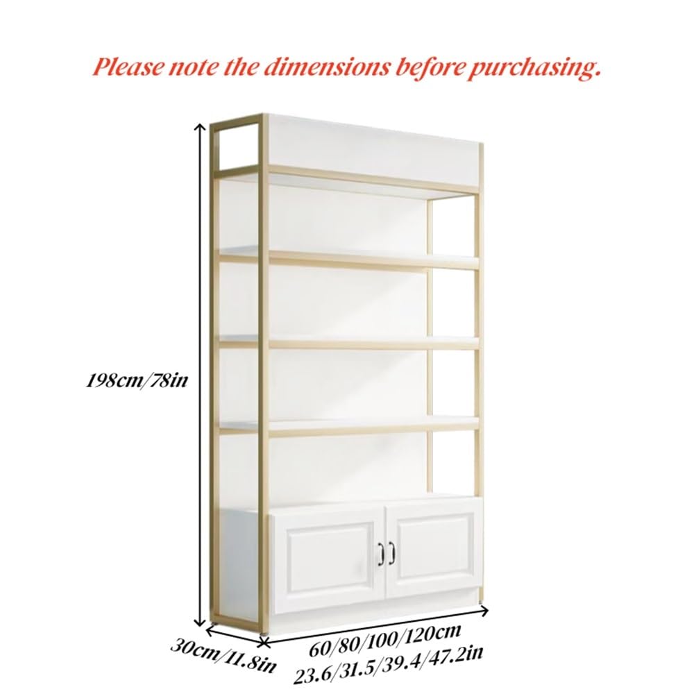 LFSBTI Modern Display Case with Metal Frame, Multi-Layer Make Up Storage Cabinet, Display Cabinet with Anti-Slip Feet, Multifunctional Shelves for Beauty Salons and Retail Stores(Gold,120cm/47.2in)
