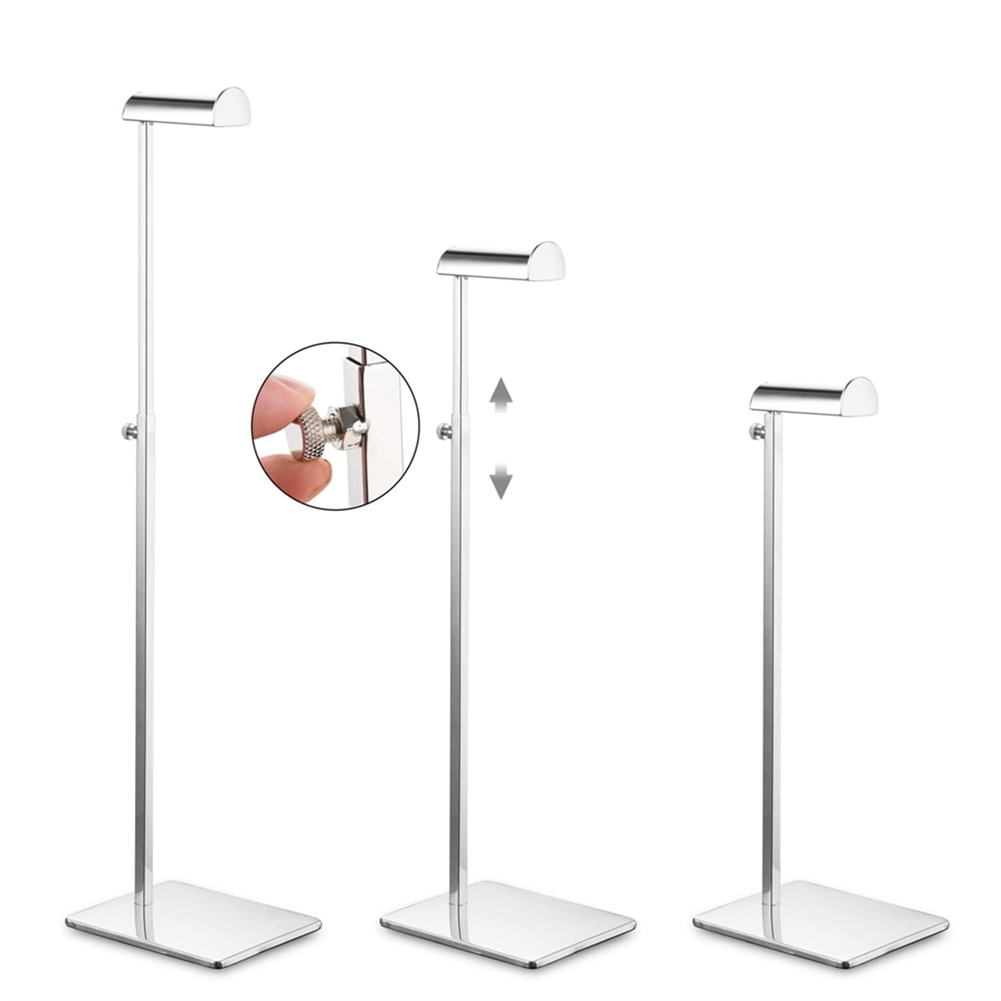 Elitnus Chrome Purse Display Stands - Set of 2 Adjustable Height Purse Display Stand - Metal Polished Silver Handbag Display Stand Set - Single Hanging Hook Bag Stand for Boutique Store