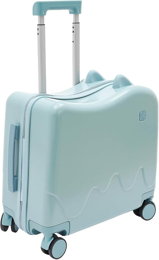 Kids Ride-On Suitcase, 18" Rolling Luggage With Lock, Carry on Hardside Trolly Case for Short Trips, Study Tours, Outings, Sky Blue