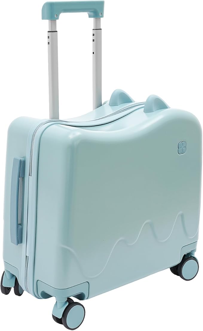 18" Kids Carry On Luggage, Ride-On Kids' Suitcase with Double Spinner Wheels, Cute Lightweight Tow-Along Luggage with Password Lock, Children's Trolly Case for Travel Study Tours (Sky Blue)