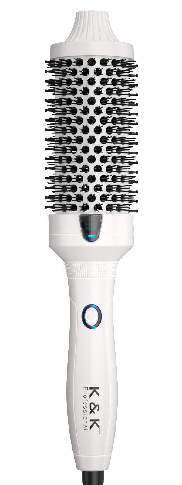 K&K Thermal Brush, White 1.77 Inch Heated Round Brush, Professional Heated Curling Ceramic Tourmaline Ionic Curling Iron, Hot Styling Volumizing Comb, Dual Voltage