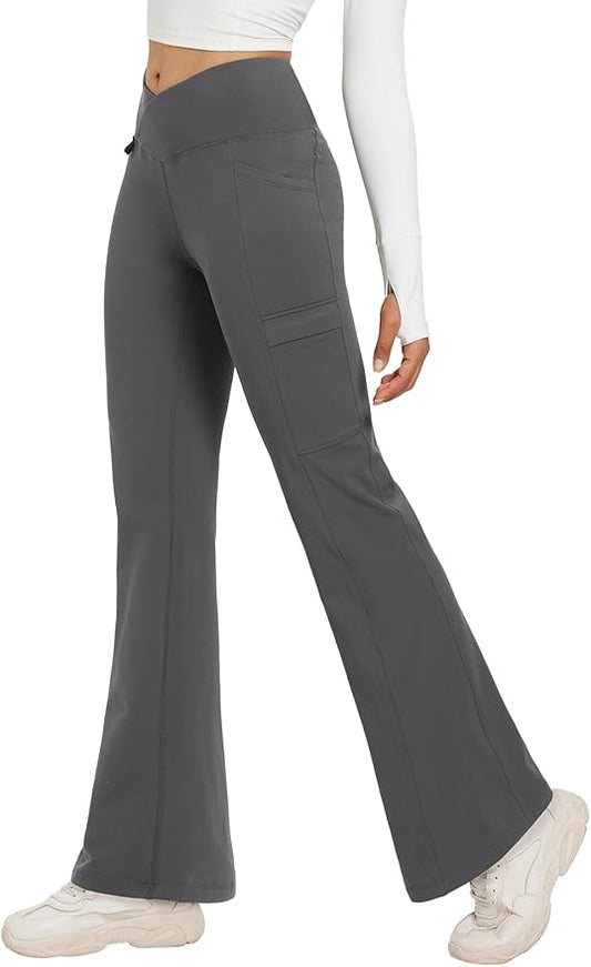 baleaf Women's Fleece Lined Pants Winter Thermal Water Resistant Crossover Flare Leggings Warm Bootcut Hiking Outdoor