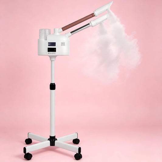 Professional Facial Steamer, 2 in 1 Facial Steamer with Ozone and Hot & Cold Mist for Facial Deep Cleaning and Hydration, Esthetician Steamer on Wheels, Ideal for Spa, Salon and Home Use