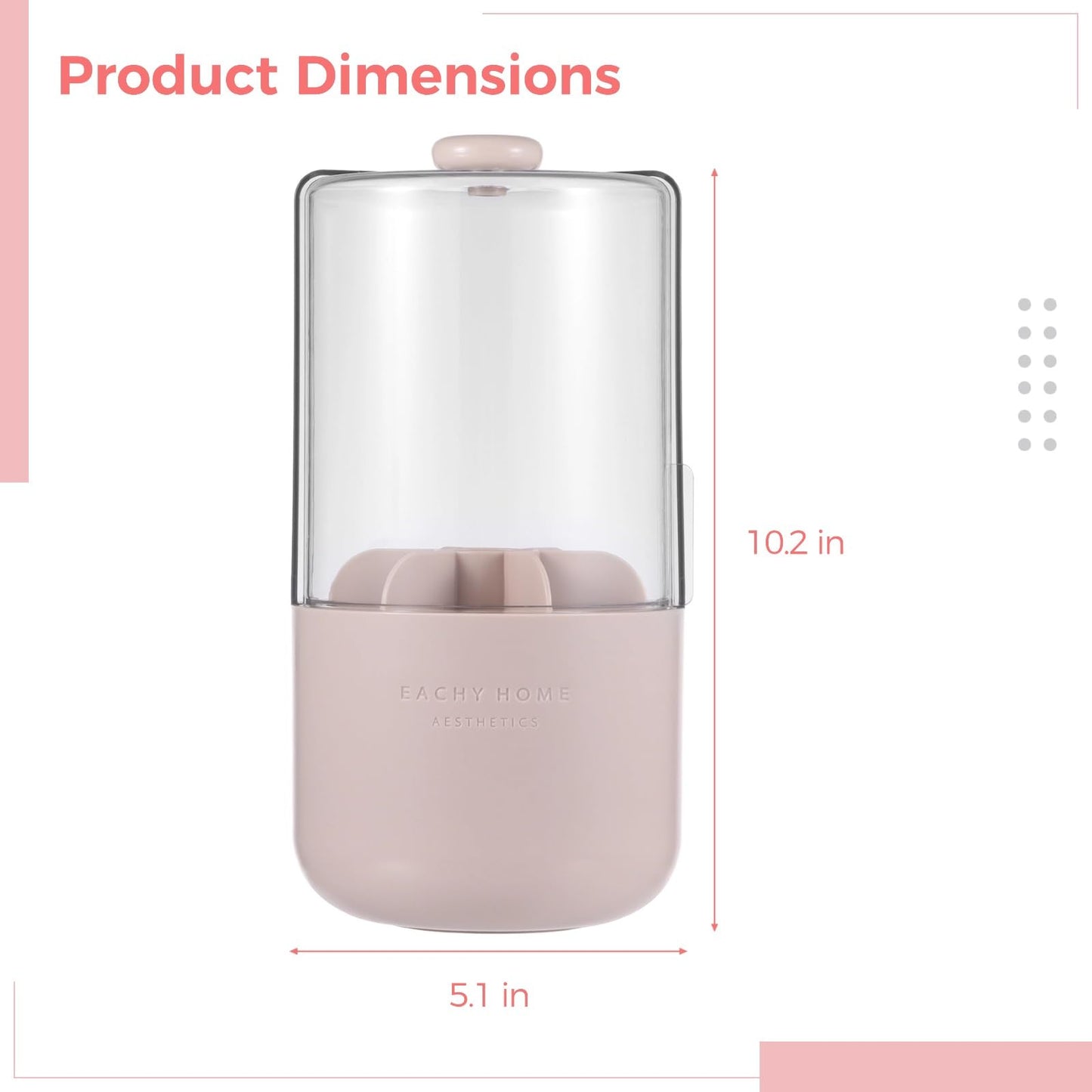 Makeup Brush Holder with Lid, 360 Rotating Makeup Brush Holder, Dustproof Make Up Brushes Organizer with 7-Compartment, 10.2x5.1x5.1 in, Pink