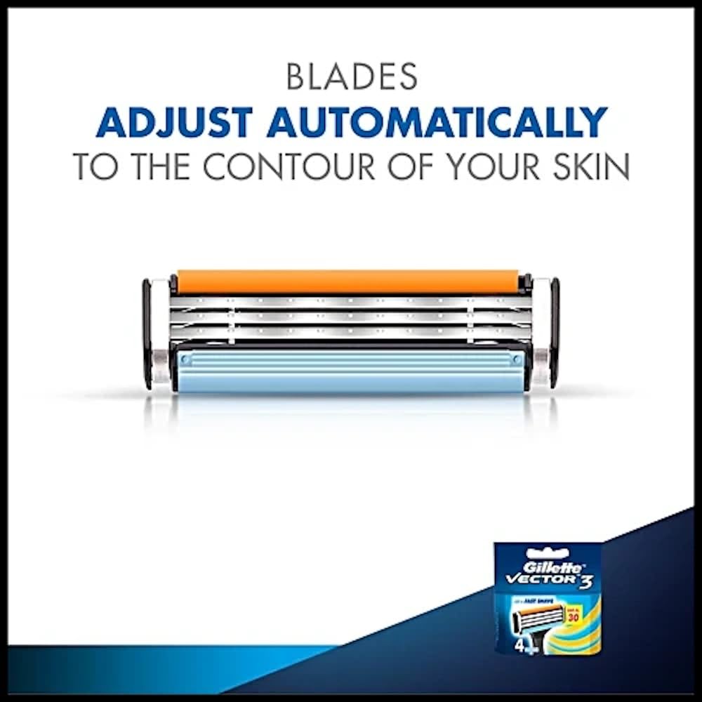Gillette Vector 3 Manual Shaving Razor Blades for men (Pack of 4 cartridges)
