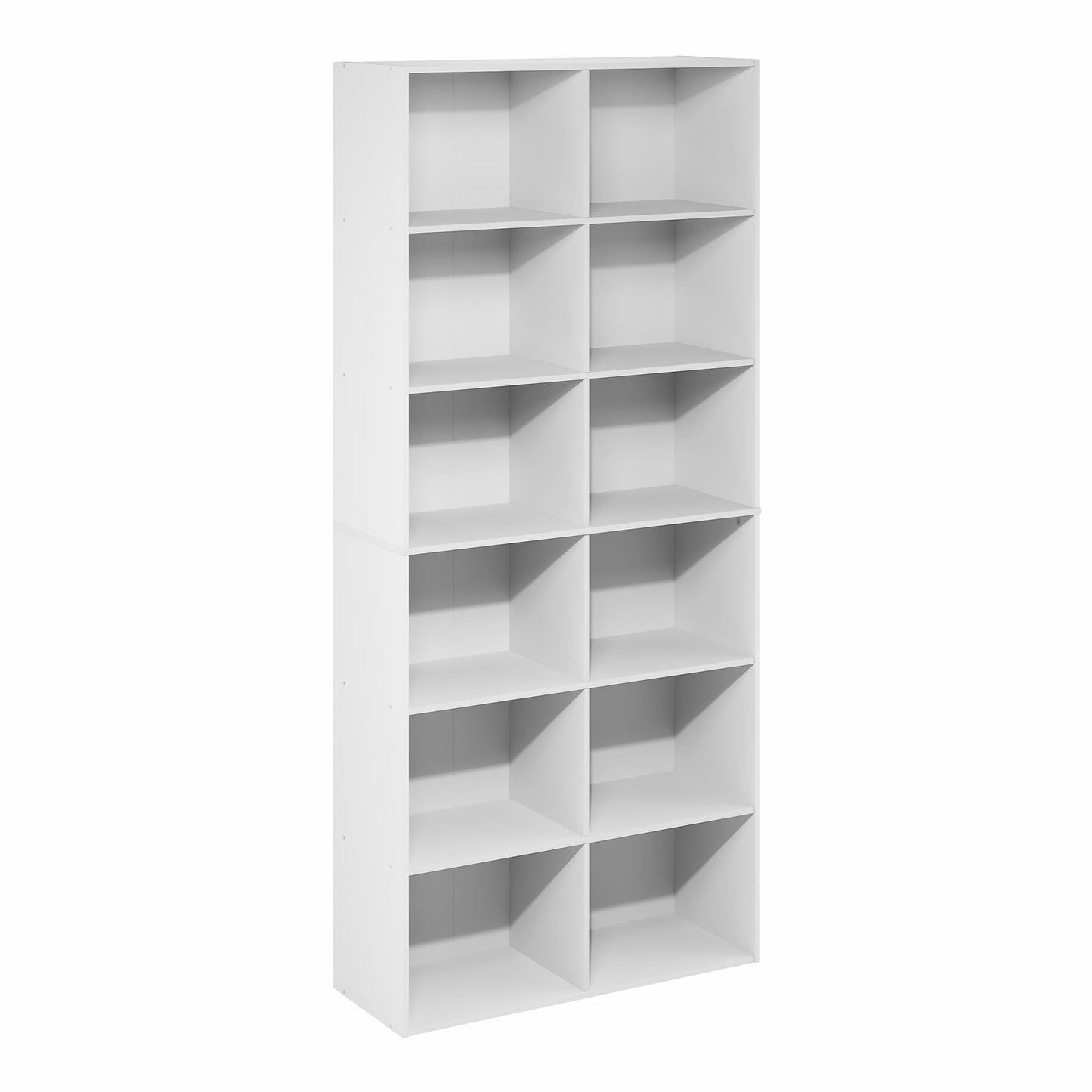 Furinno Basic Book Shelf, 12-Cube Bookshelf, Bookcase with Open Shelf, Cube Storage Organizer, 12 x 32 x 71, for Living Room, Home Office, White