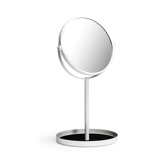 Ettori Makeup Mirror Dual Sided Vanity Mirror, 1X and 5X Magnification, 360 Swivel Round Mirror, Tabletop Mounting, No Light, White