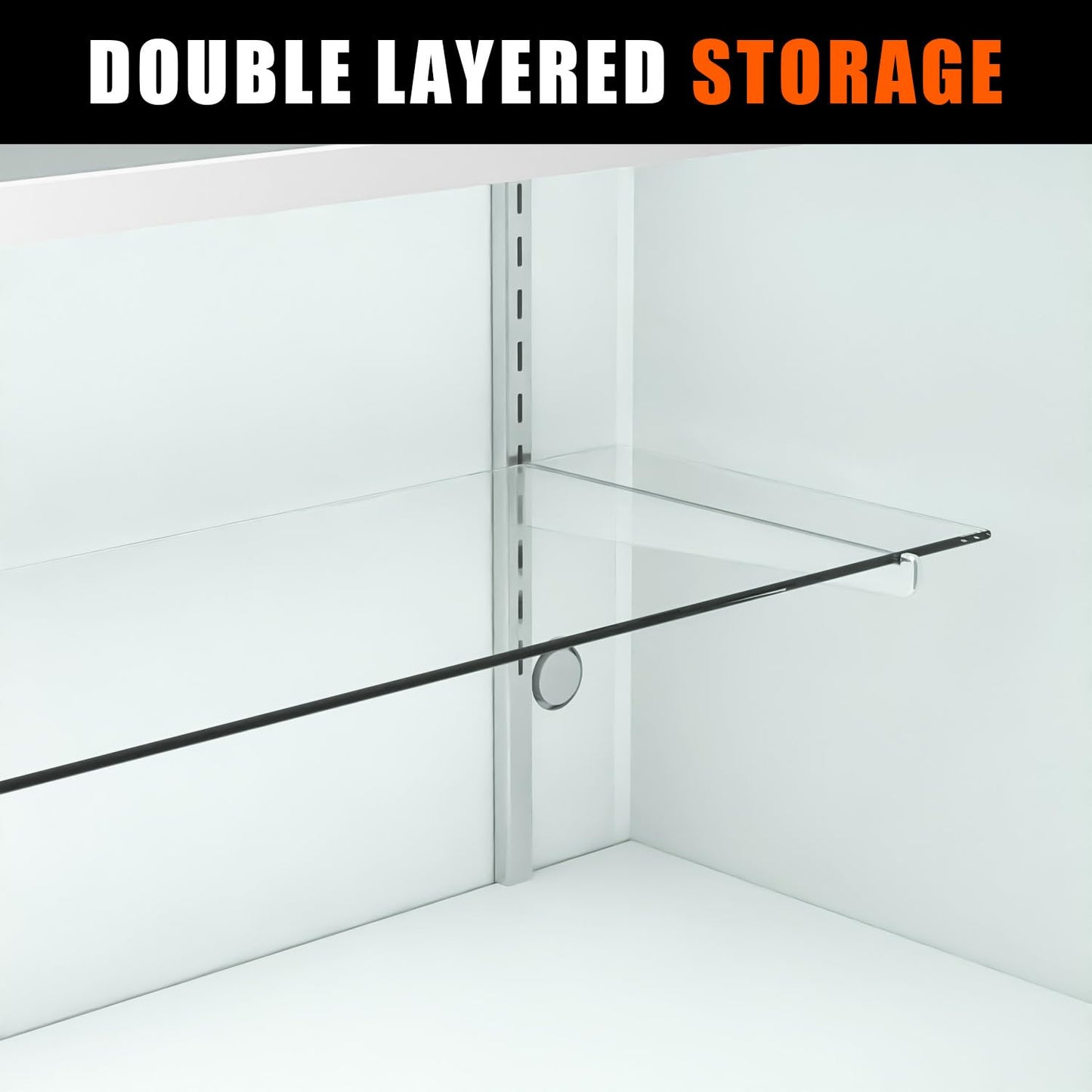 60" W x 18" D x 38" H - White Full View Retail Display Case, Illuminated Glass Display Cabinet with Adjustable Glass Shelves and Storage Space, Suitable for Retail and Collectible Display