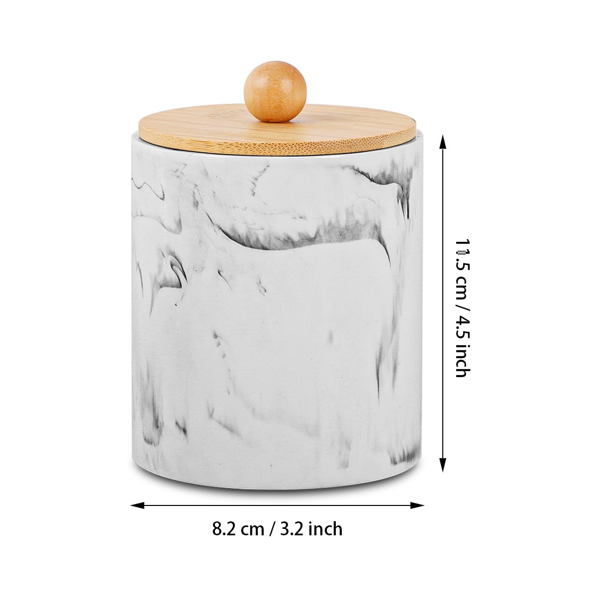 Tonxus Bathroom Qtips Jars with Lid,Vanity Cotton Swab Holder,Resin Apothecary Dispenser Container,Marble Makeup Sponges Canister,Bath Salts Storage Organizer Box (Marble White with Bamboo Lid of 2)