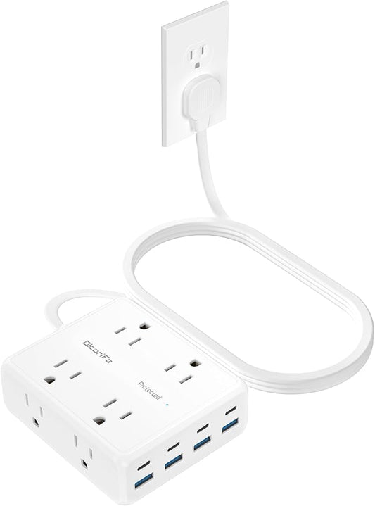 Power Strip 8 AC with 8 USB Ports, 10 FT Flat Plug Extension Cord, 2000 Joules Surge Protector, 30W Charging Station, Home Office College Dorm Room Essentials