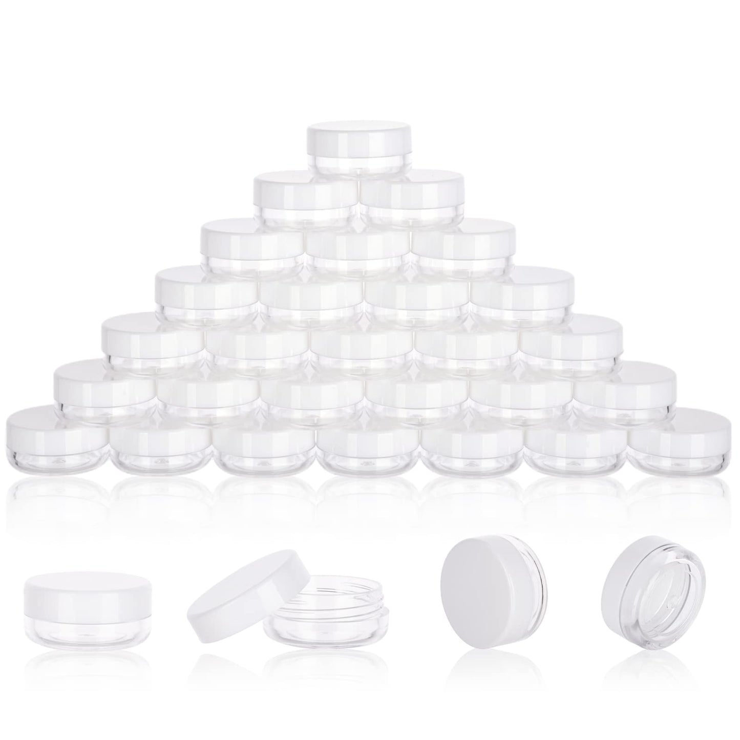 3 Gram Sample Containers with Lids, 100 Count Tiny Sample Jars, Empty Lip Balm Containers, Mini Cosmetic Container with Lids, Makeup Travel Container with Labels, Mini Disposable Spatulas