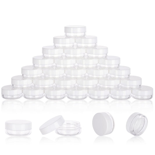 3 Gram Sample Containers with Lids, 100 Count Tiny Sample Jars, Empty Lip Balm Containers, Mini Cosmetic Container with Lids, Makeup Travel Container with Labels, Mini Disposable Spatulas