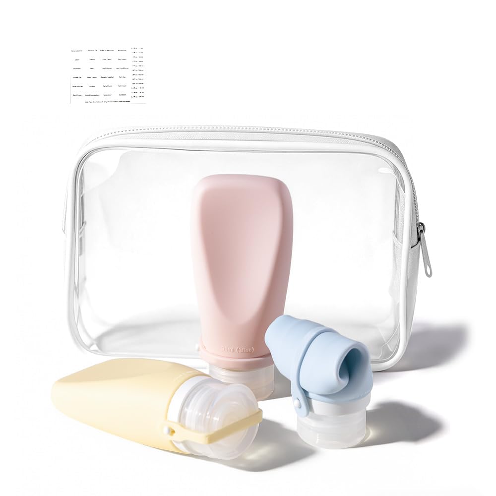 Travel Bottles for Toiletries, TSA Approved 3oz Container, High-Effeiciency Leak-Proof Ultrasonic Technology, Silicone Refillable Squeezable Travel Accessories for Shampoo Conditioner Lotion (3 Pcs)