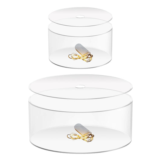 Choowin 2 Pcs Acrylic Cake Stand with Lid - Fillable, Floating, Clear, Round Cake Stand for Birthday & Wedding & Party (12 inch, 8 inch)