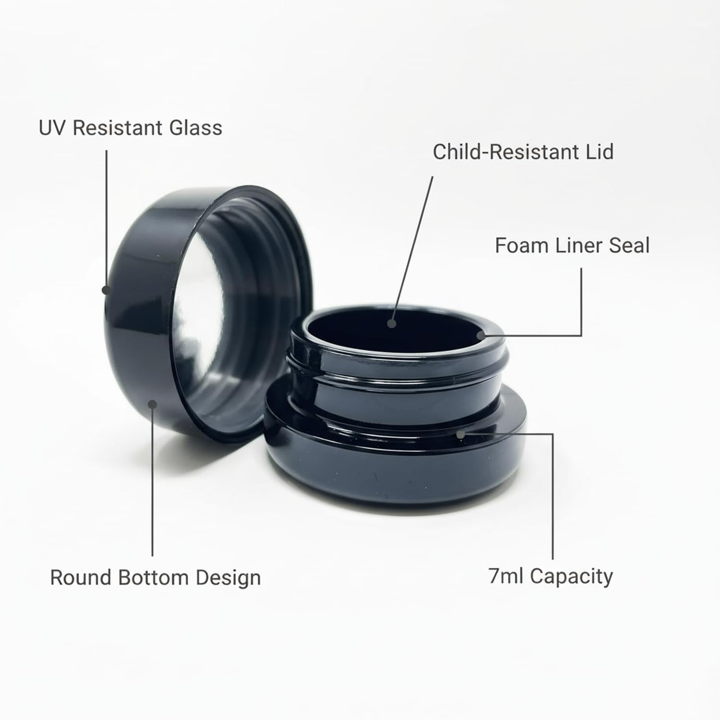 80pcs 7ml UV Resistant Glass Jar Set with Child-Resistant Black Lids - Round Bottom Cosmetic Jars for lip balm wax and creams