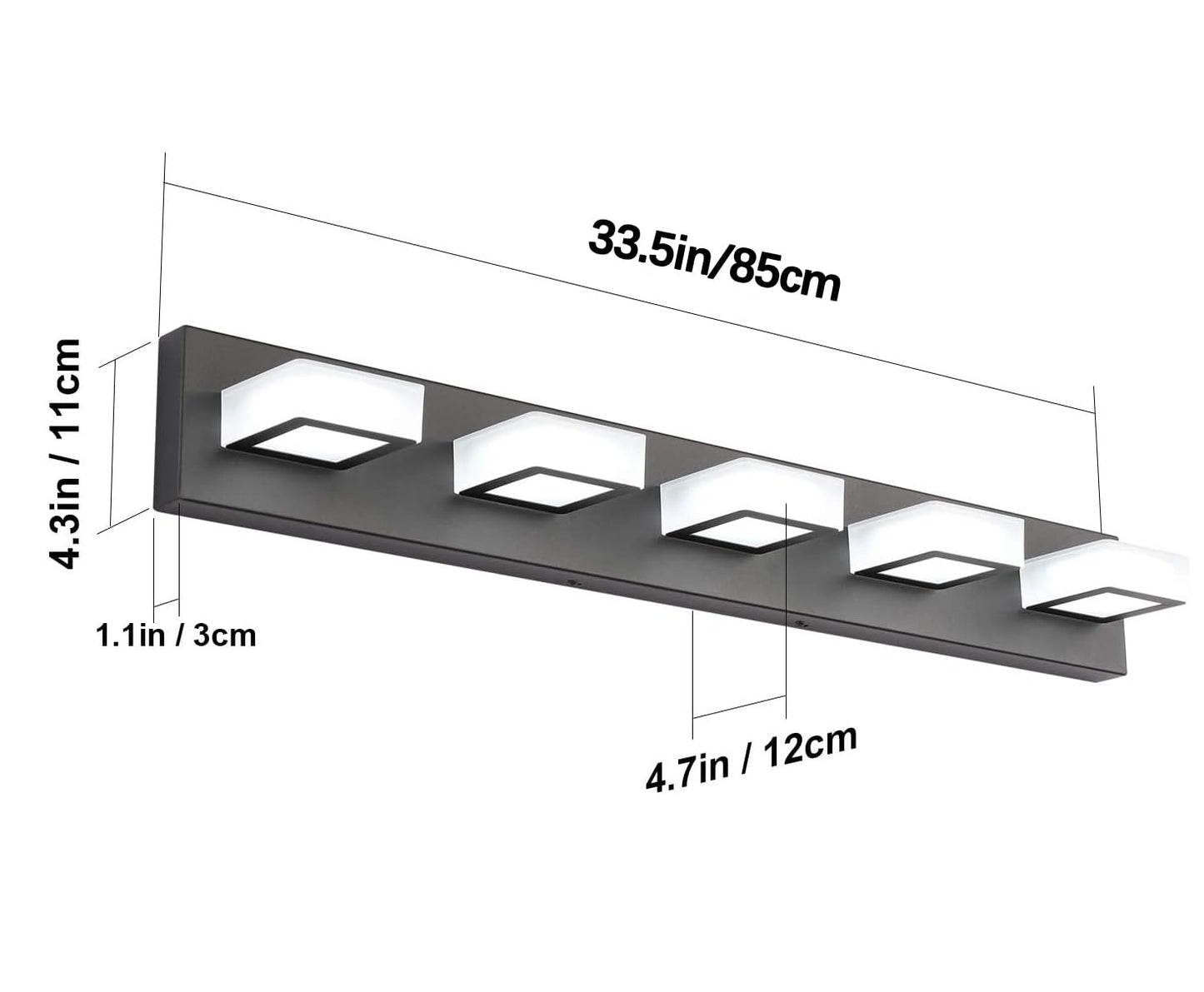 Ralbay LED Modern Black Vanity Lights 5 Lights Acrylic Matte Black Bathroom Vanity Lights Over Mirror