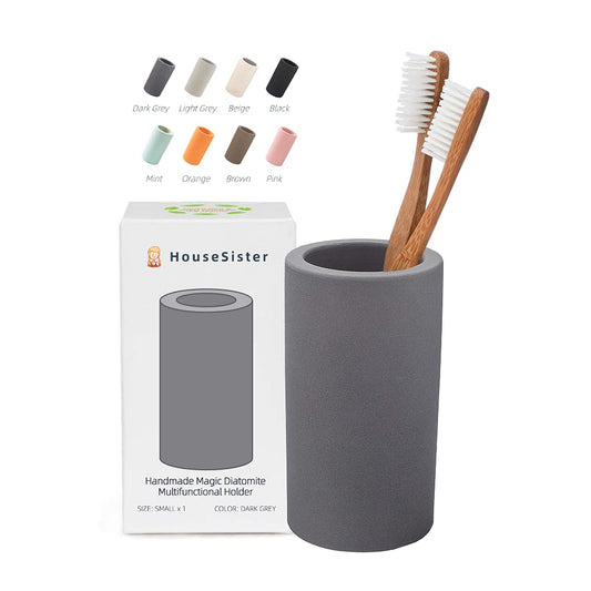 HouseSister Fast-Drying Diatomite Toothbrush Holder - Bathroom Countertop Organizer Stand for Toothpaste, Makeup Brushes, Razors & Accessories (Dark Grey)