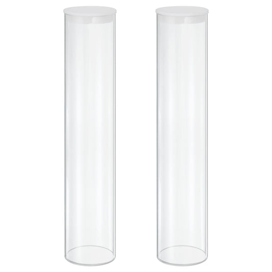 MECCANIXITY Transparent Plastic Storage Tubes, 2 3/4" x 14"(70x350mm) Polycarbonate Clear Rigid Round Storage Tubing with Black Lid, 2 Set